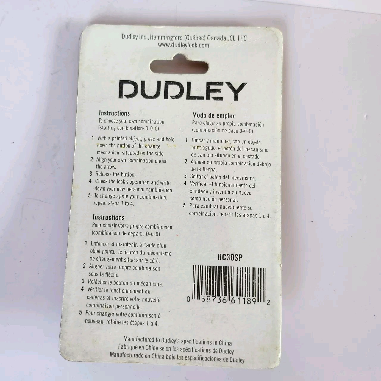 Dudley Choose Your Own Combination Lock New