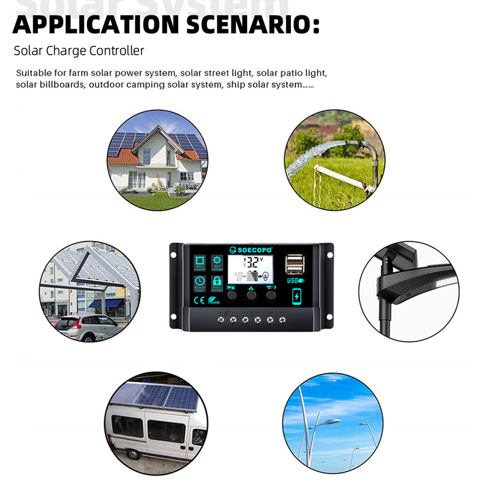7000W Peak Solar System Kit Flexible Panel DC12V24V AC110V/220V Inverter 100A