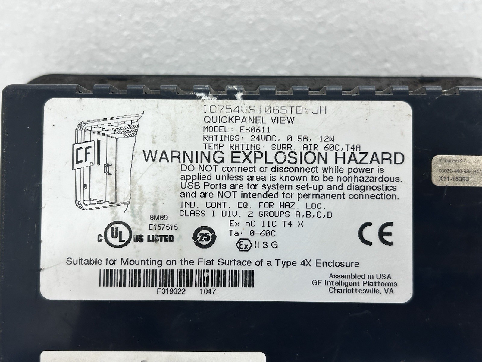 GE FANUC IC754VSI06STD-JH QUICKPANEL VIEW ES0611