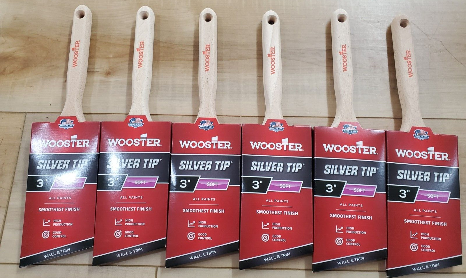 Wooster 5221-3 SILVER TIP POLY ANGLE SASH BRUSH 3-Inch Box Lot of 6
