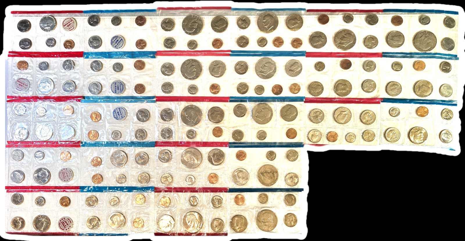 1968-1980 Uncircu. Mint Coin Sets (P&D) 3 SILVER KENNEDY 1/2 $ Lot of 13 SETS