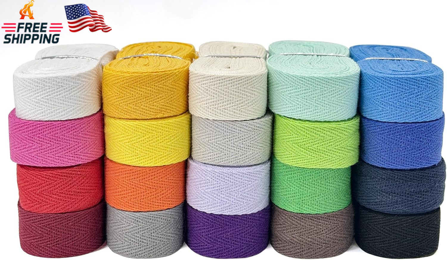 Cotton Twill Tape Ribbon - 100 Yards 3/4Inch, 20 Colors Webbing Straps Herringbo