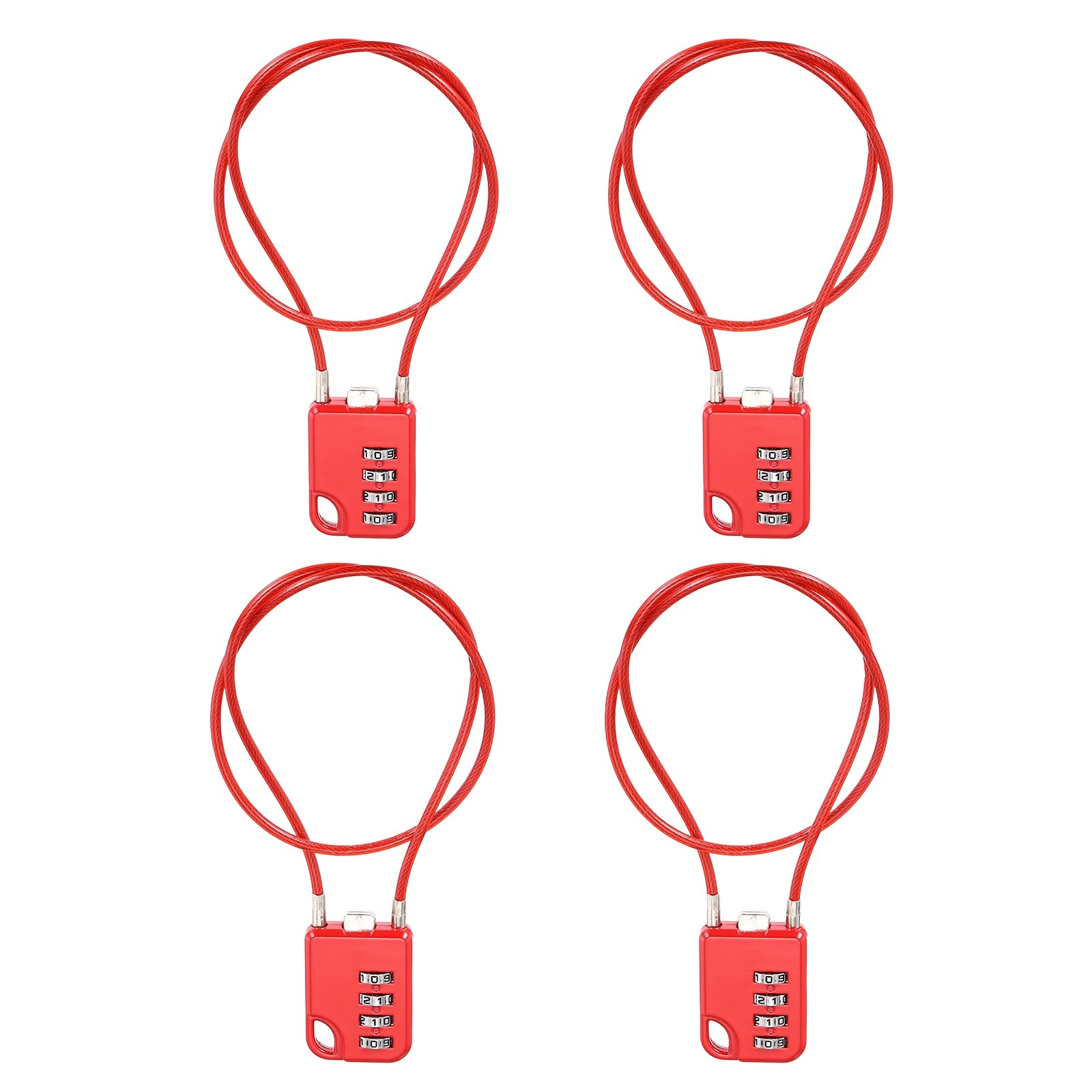 4Pcs Combination Cable Padlock with 19.7" (50cm) Flexible Cable, Red