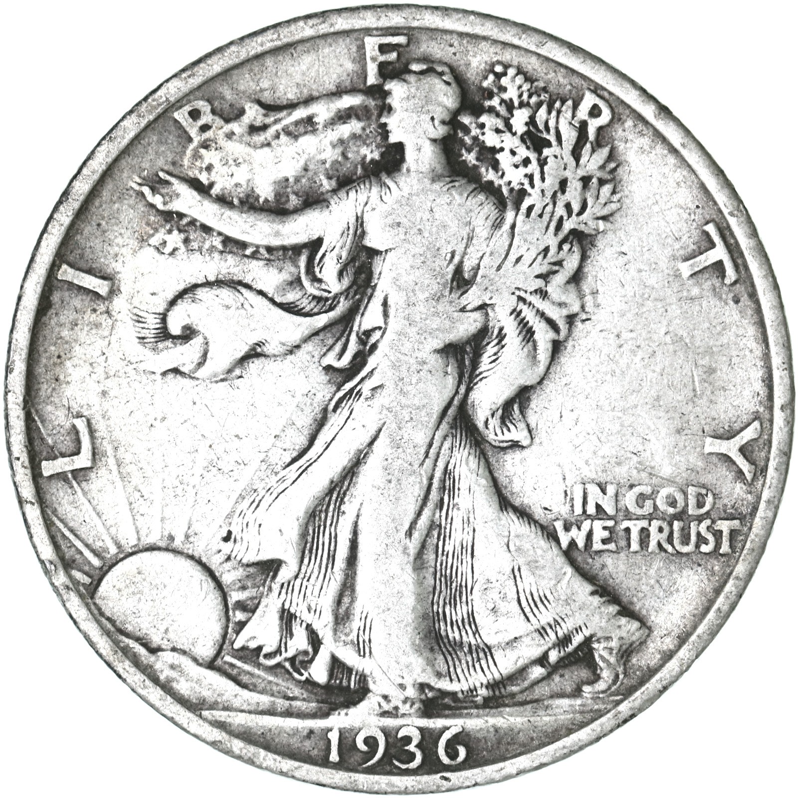 1936 (P) Walking Liberty Half Dollar Fine 90% Silver