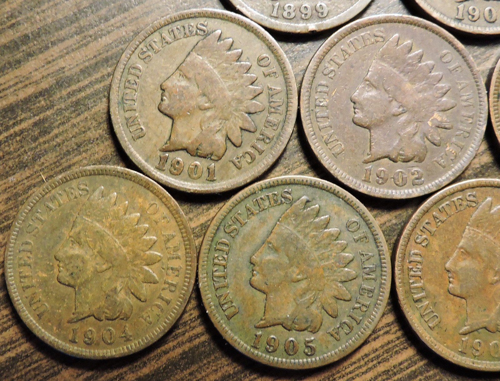 10 Indian Head Cents 1896, 1899 - 1907