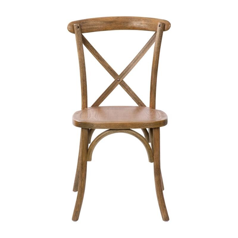 10 PACK Cross Back Dark Natural Wood Restaurant Dining Chair - FREE SEAT CUSHION