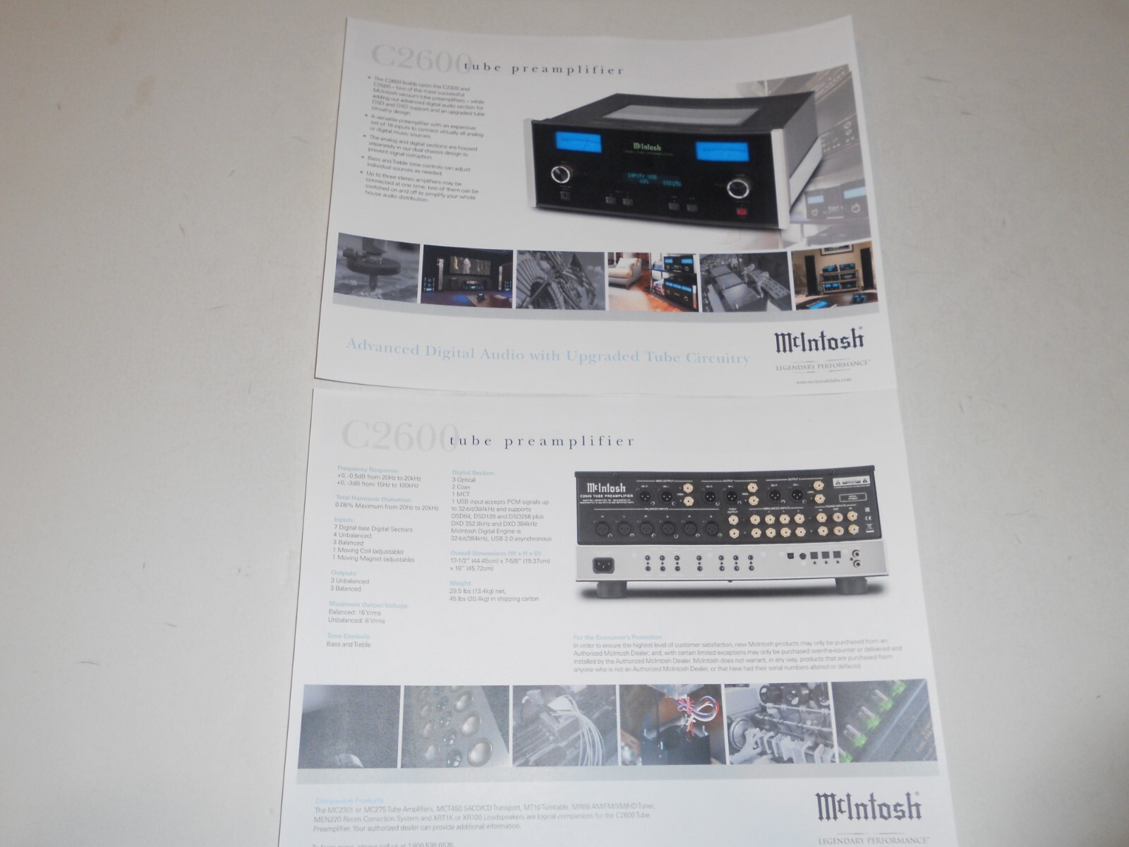McIntosh 2016 C2600 Brochure Tube Preamp 2 pg, Specs/Info/Article