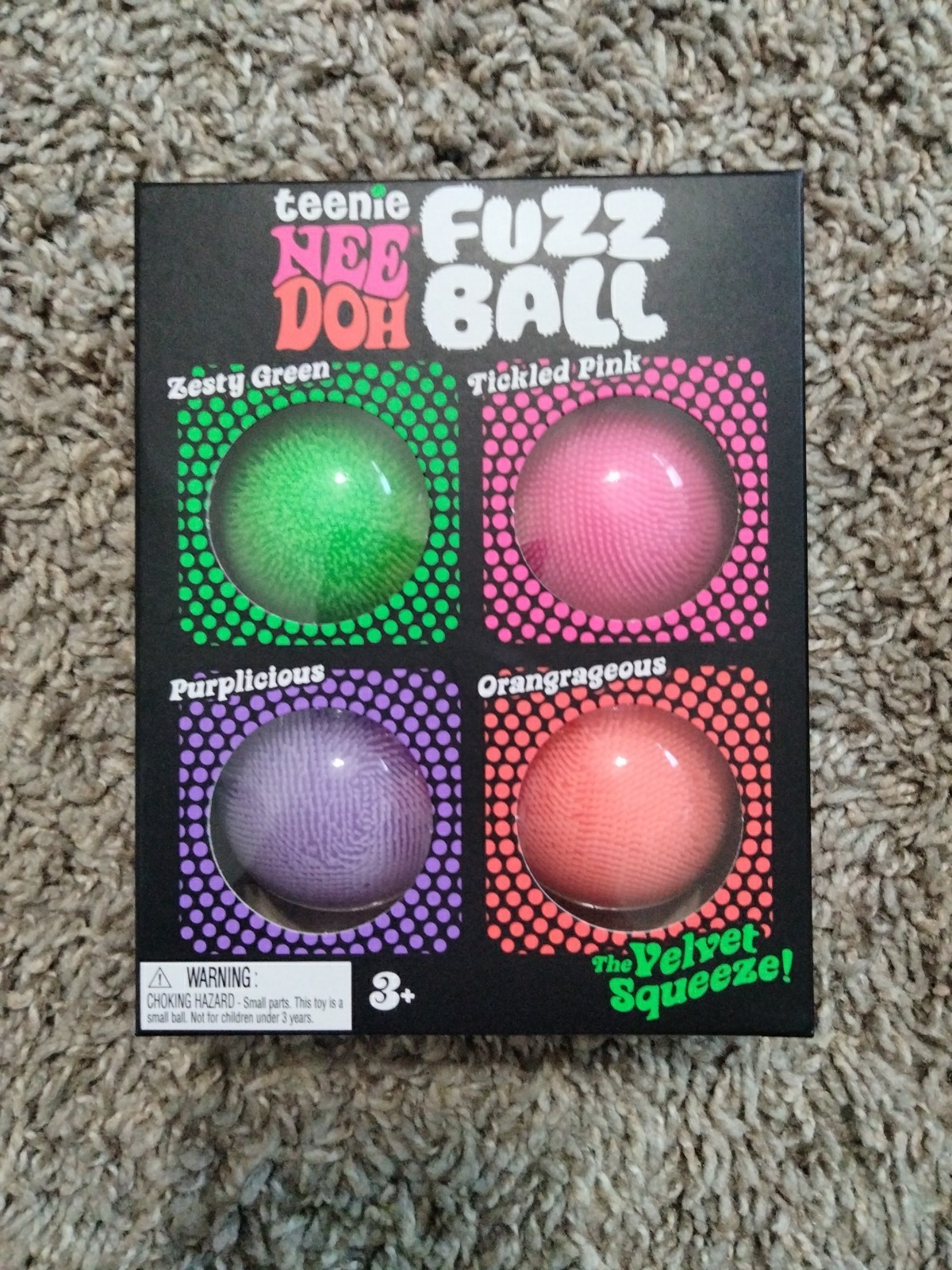 Needoh FUZZ BALL The Velvet Squeeze Orange Green Purple Pink 4 Set Viral Ball