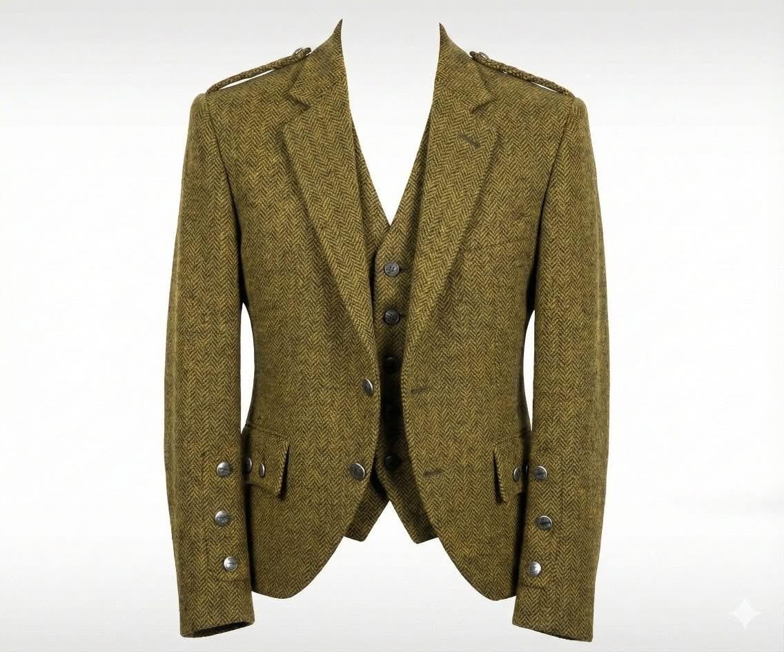 Men's Scottish Tweed Wool Argyle Kilt Jacket | Tweed Wedding Jackets
