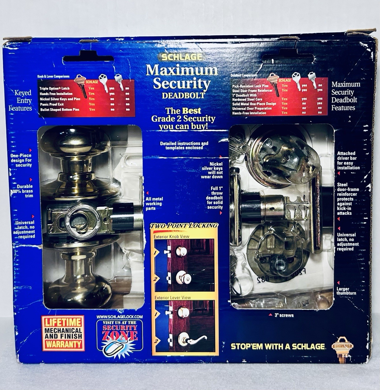 Schlage Maximum Security Deadbolt(ANSI Grade 2), Two Point Locking, Bright Brass