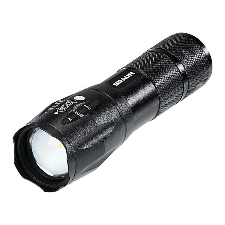 BRAUN 1800 Lumen Rechargeable Waterproof Tactical LED Flashlight