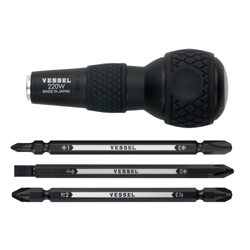 Vessel Tools 220W3 Ball-Grip Interchangeable Screwdriver Set 1/4" Hex