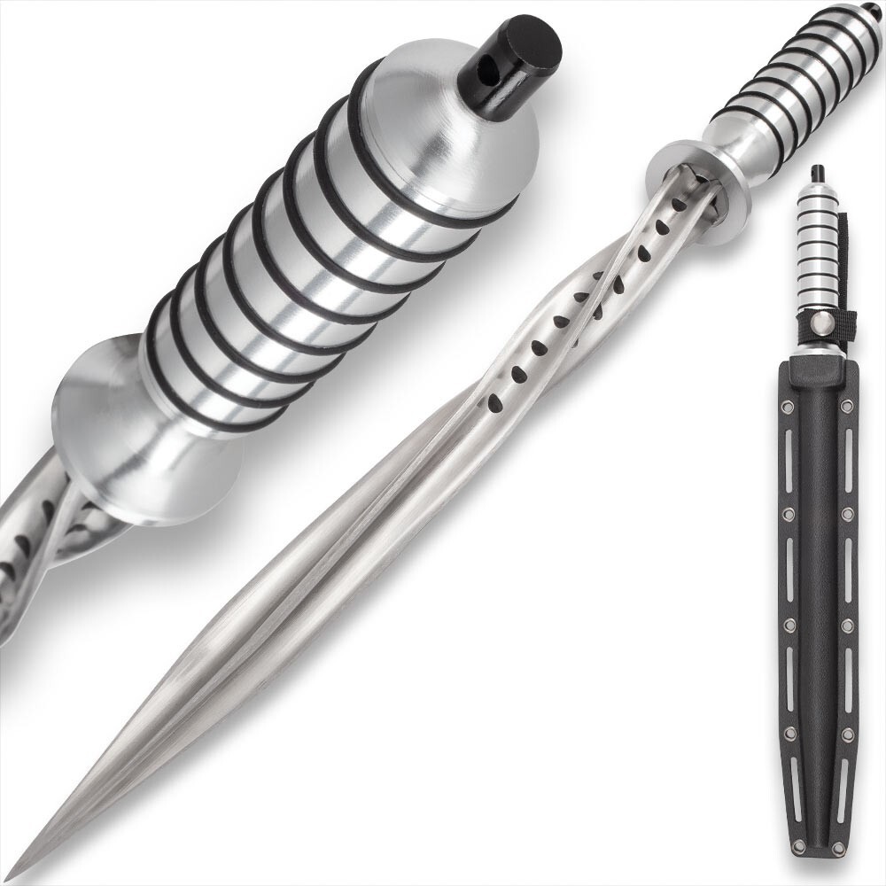 Grey Titanium Spiral Dagger & Sheath | Quad-Edged Spiral Blade | 16 1/2" Overall