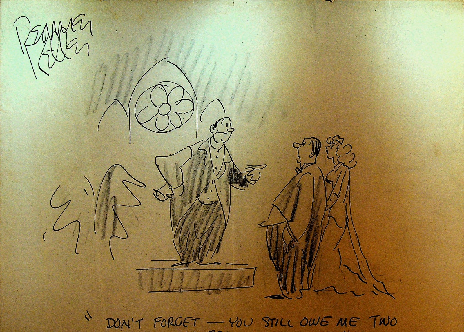 Reamer Keller Original Art Gag  1950 Bride Groom Owe Best Man $2