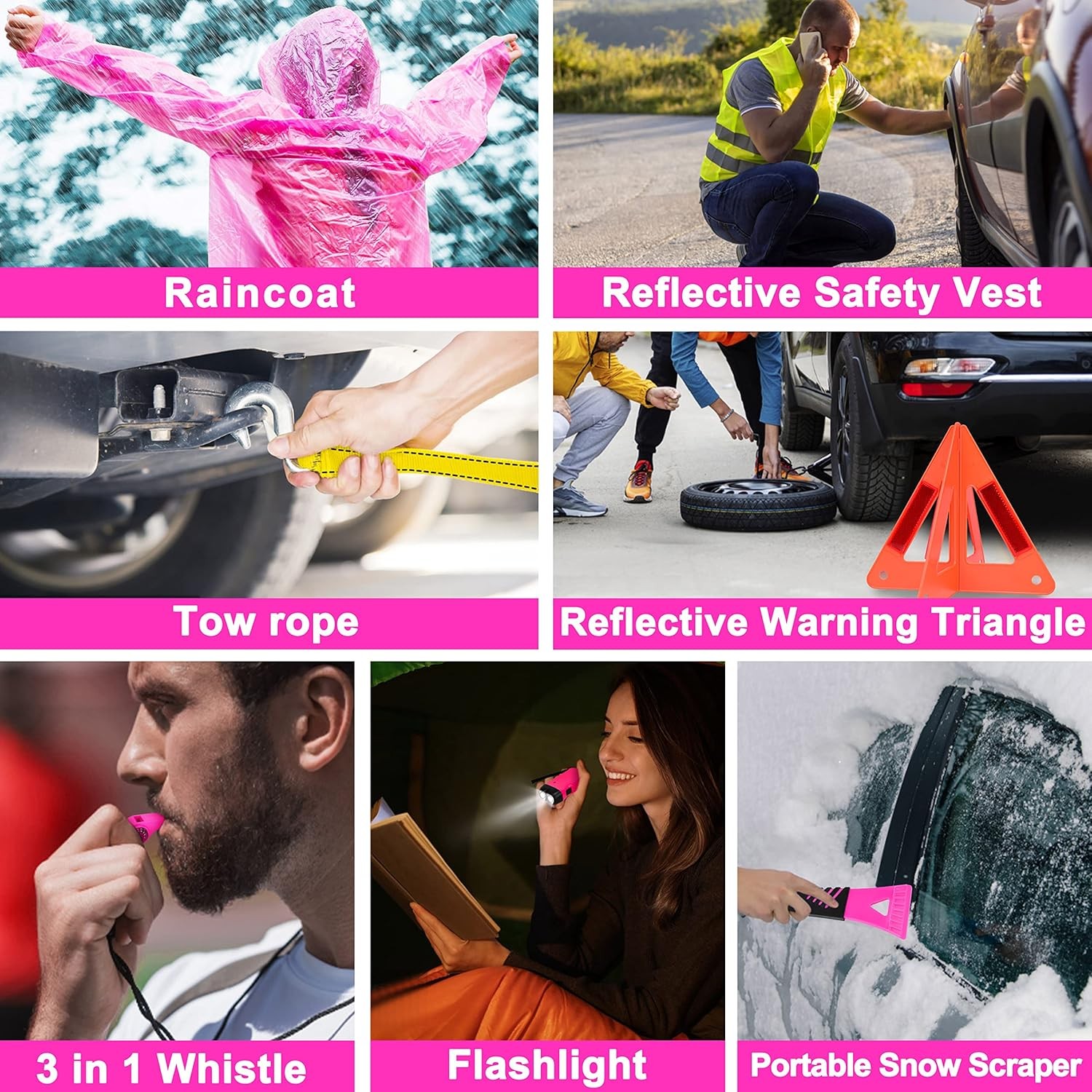 Pink Car Emergency Kit, Premium Roadside Assistance Set