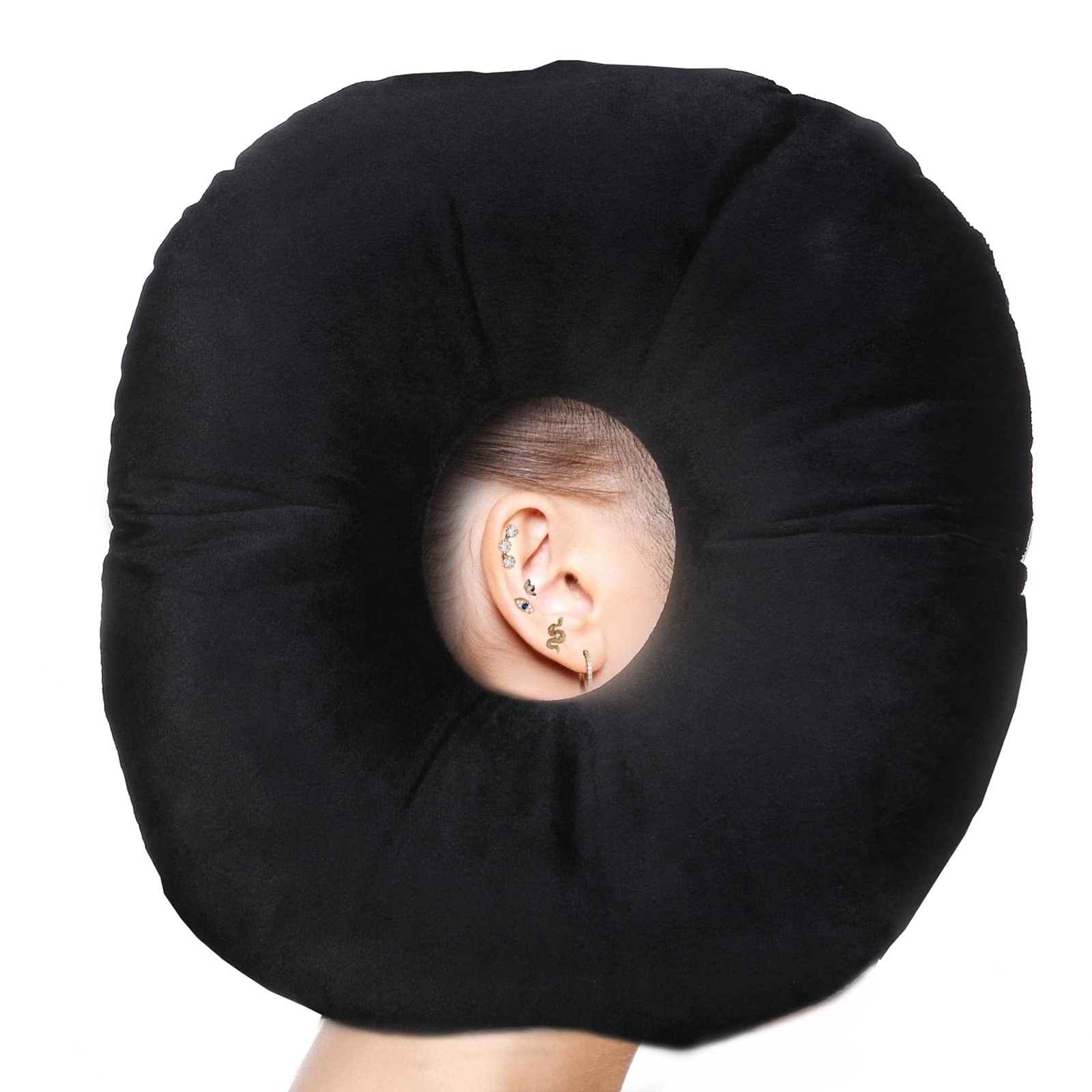 coceyese Ear Piercing Pillow for Side Sleepers with Hole, ALL, Black