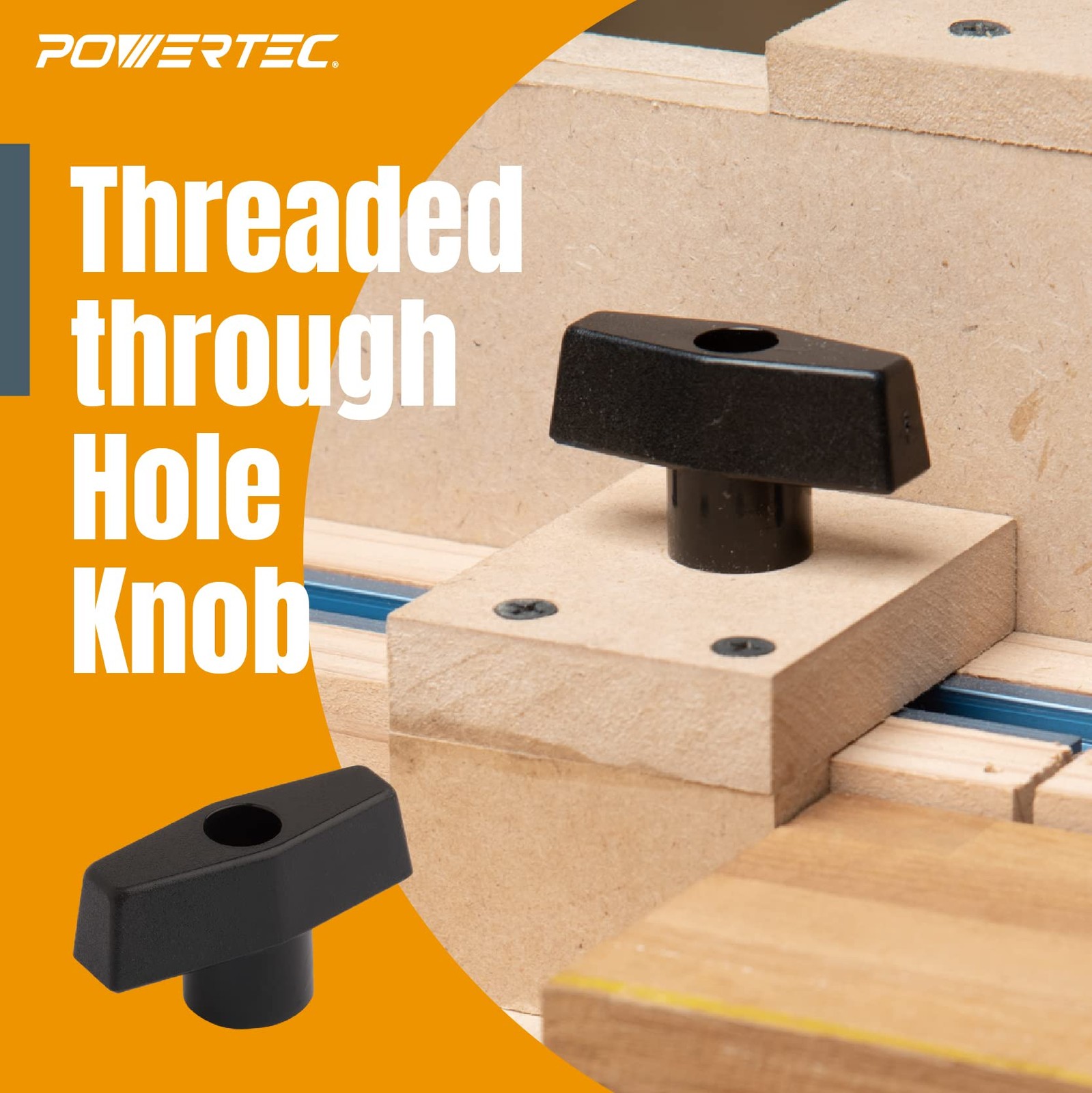POWERTEC 71121V T Track Knob Kit w/Threaded Knobs and 5/16”-18 T Track Bolts, 16
