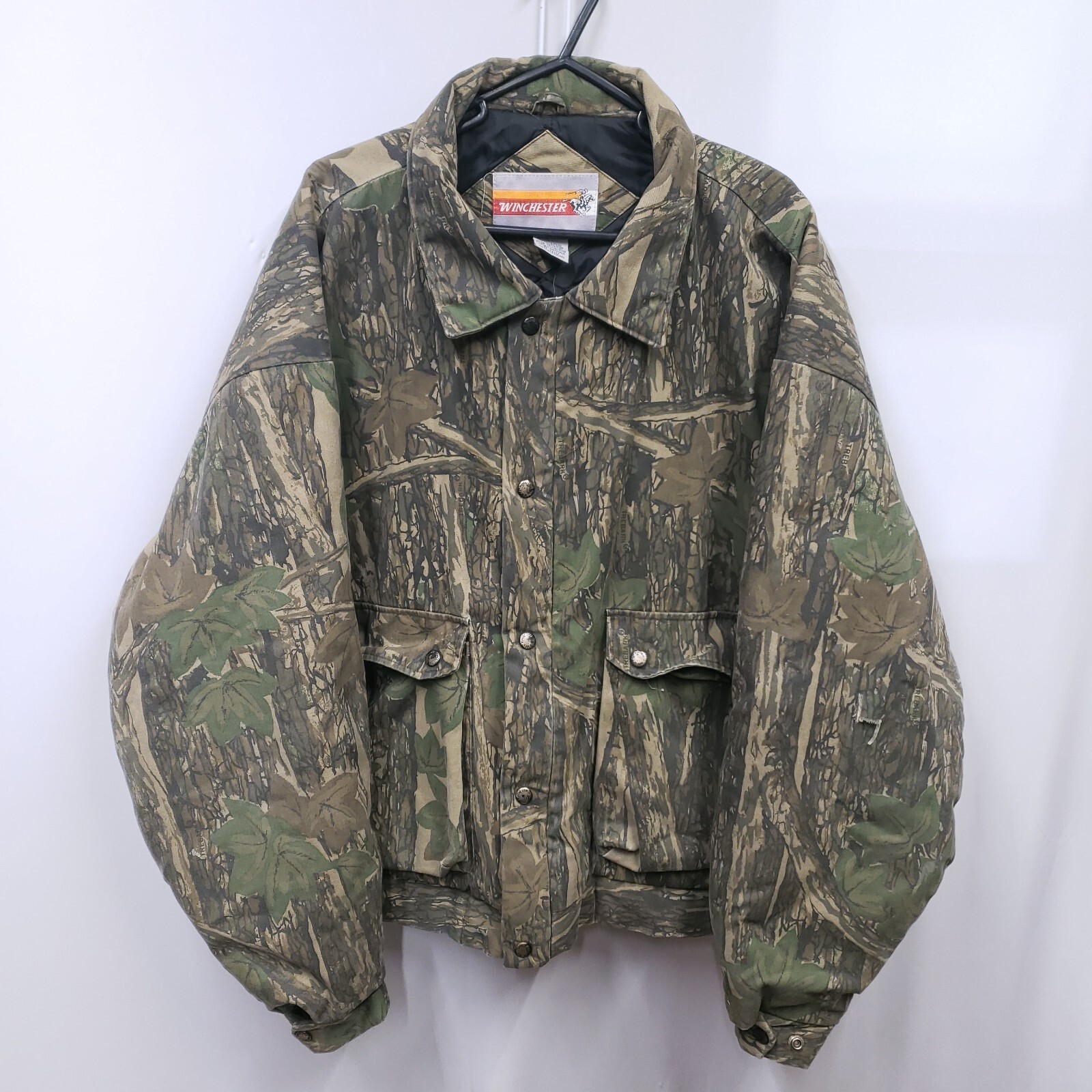 Vintage Winchester Trebark Camo Hunting Insulated Bomber Jacket Sz 2XL
