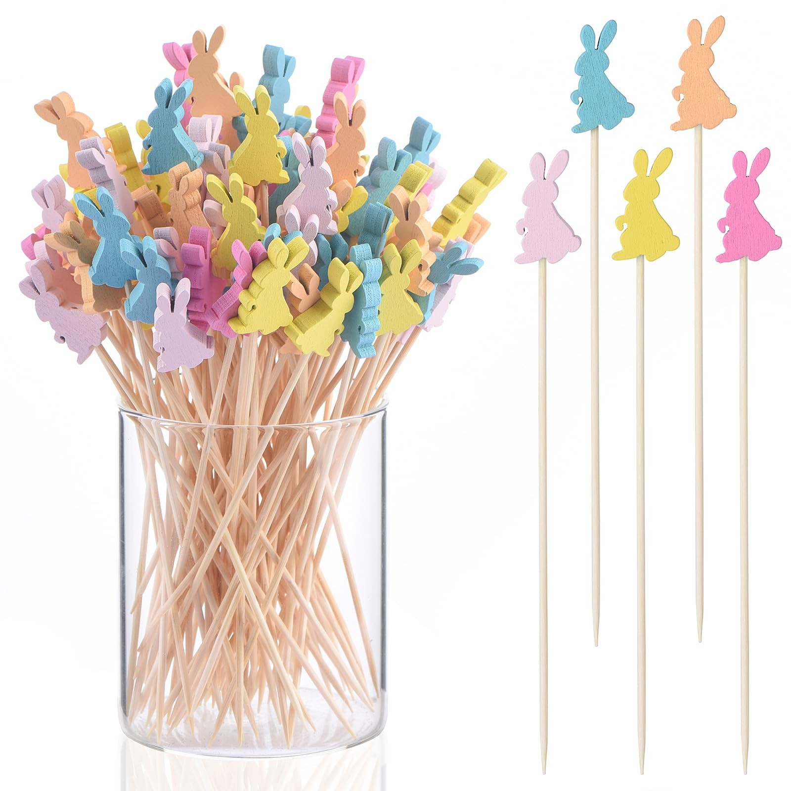 Toothpicks 100 Pack 4.7 Inch Bamboo Cocktail Picks Easter Multicolor JtmyAota