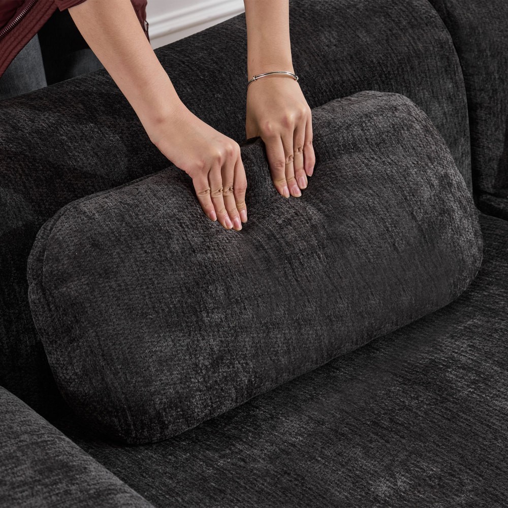 Modular Chenille Sofa 3-Seat Cushion Back Modern Upholstered Sectional, Black