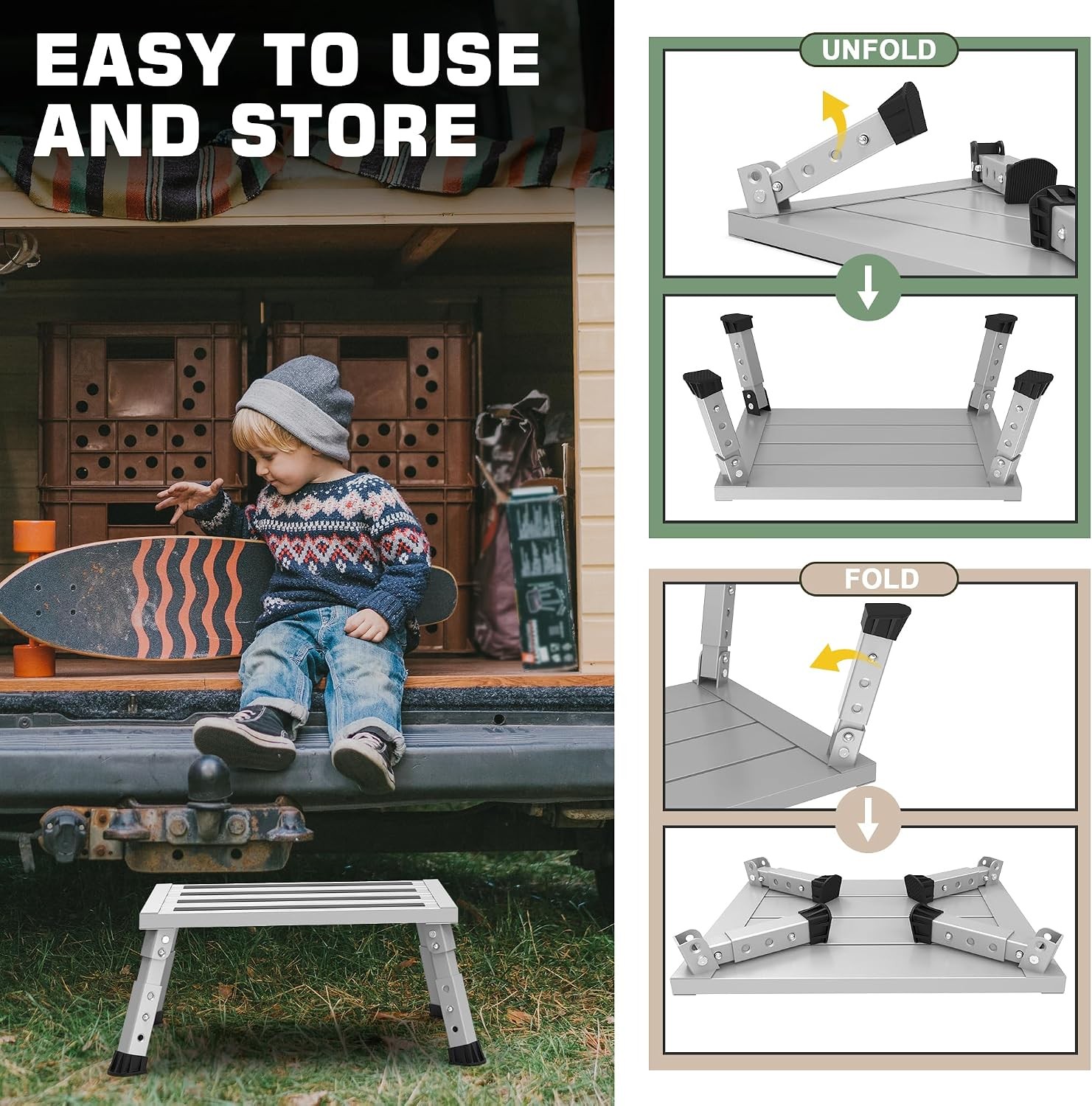 Adjustable Height Aluminum RV Step Stable Foldable Platform Step Stool Supports