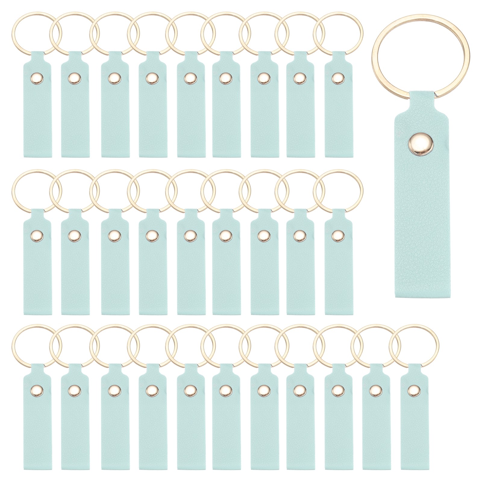 40Pcs PU Leather Laser Engraving Keychain Blanks Light Green 3.7" x 0.7"