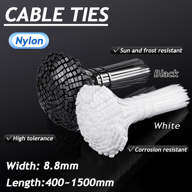 Cable Ties Nylon Strong Zip Wraps Long Thick Heavy Duty Cable Tie Black & White