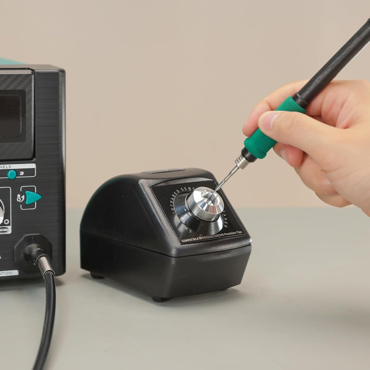 200W Motorized Soldering Tip Cleaner with Infra-Red Sensor, 6 Brass Wool Brushes