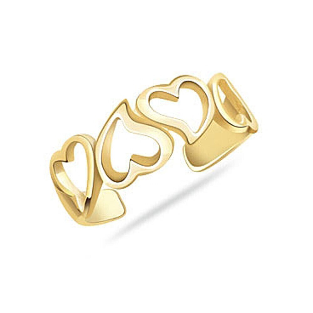 Open Love Heart 14k Yellow Gold Plated Silver Adjustable Toe Ring For Women's