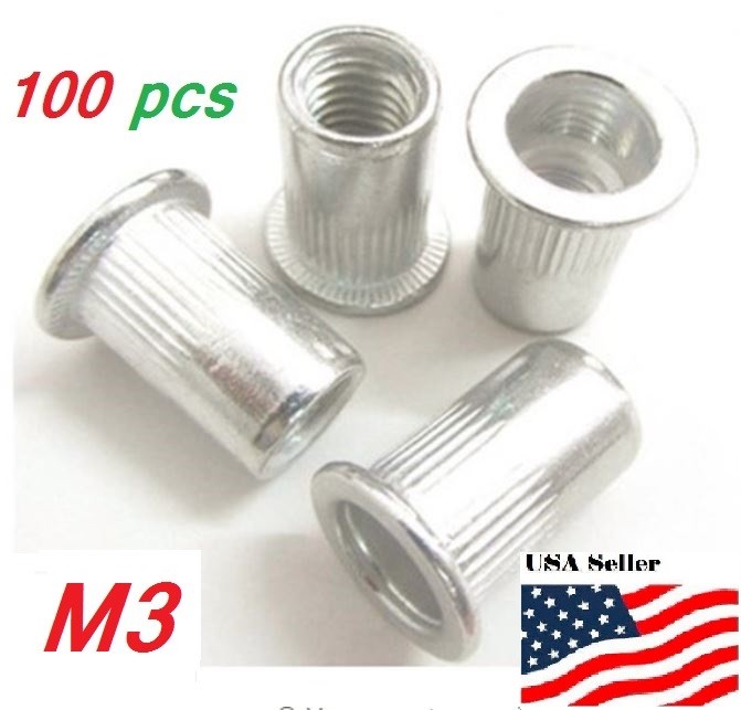 100pcs M3 Aluminum Alloy Rivnut Flat Head Threaded Rivet Insert Nut 3mm