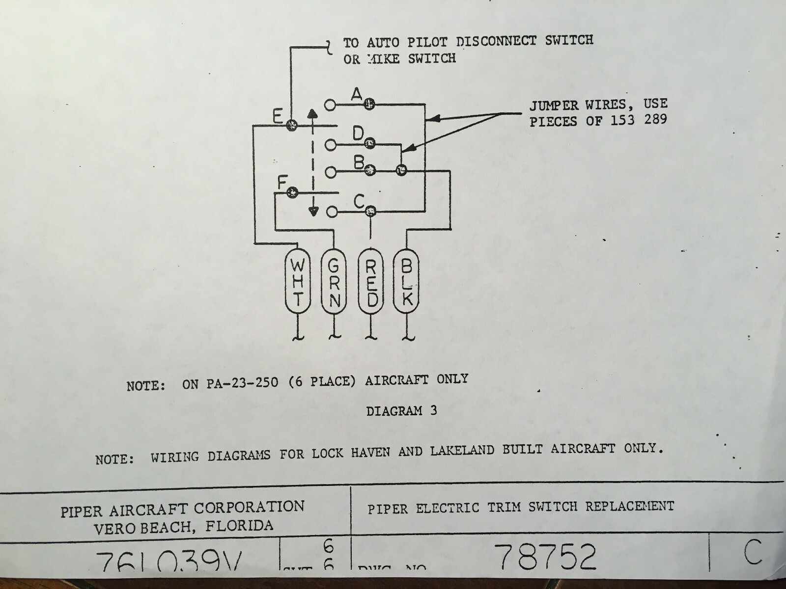 Piper Electric Trim Switch Replacement Instructions for 588-021