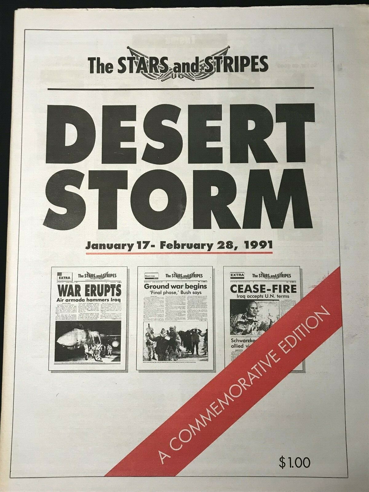 STARS AND STRIPES NEWSPAPER, DESERT STORM, COMMEMORATIVE EDITION 1991, VINTAGE