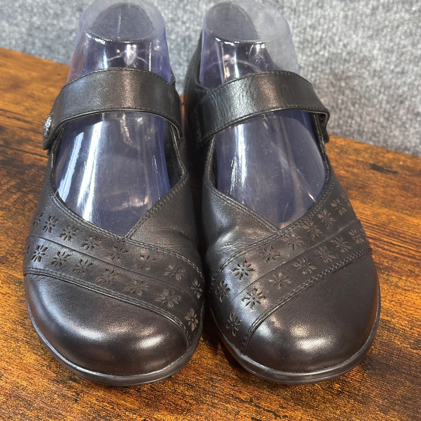 Bjorndal Mary Jane Flats Black Leather Sz 10 Scandi Lagenlook Office Classic