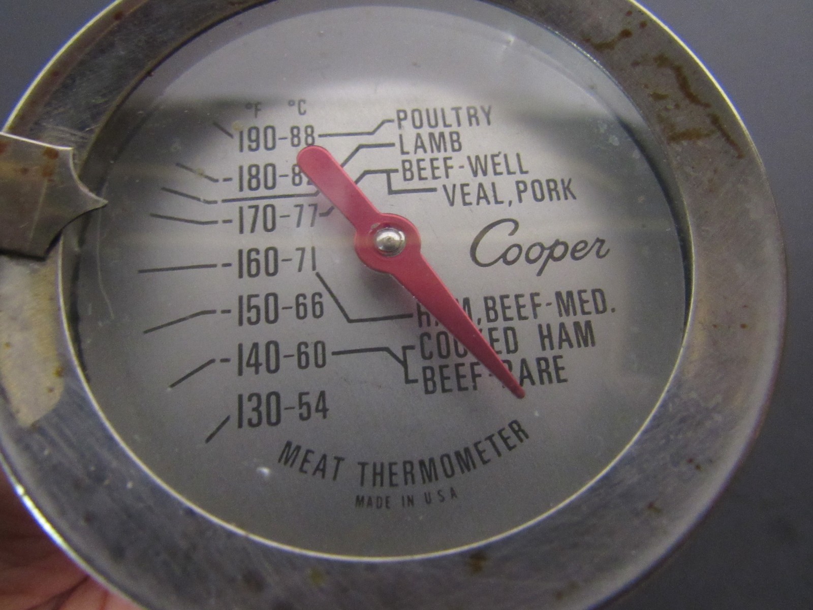 Vintage Cooper Meat Thermometer Dial Analog Kitchen Tool 4 3/4"