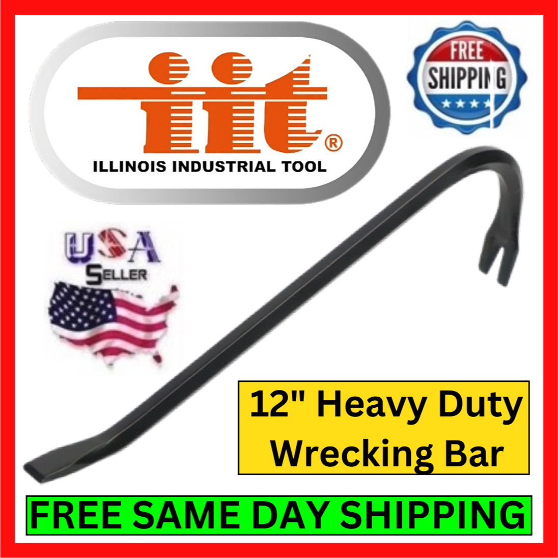 IIT 12" Wrecking Bar Pry Nail Puller Steel Forged Heavy Duty Handheld Anti-Rust
