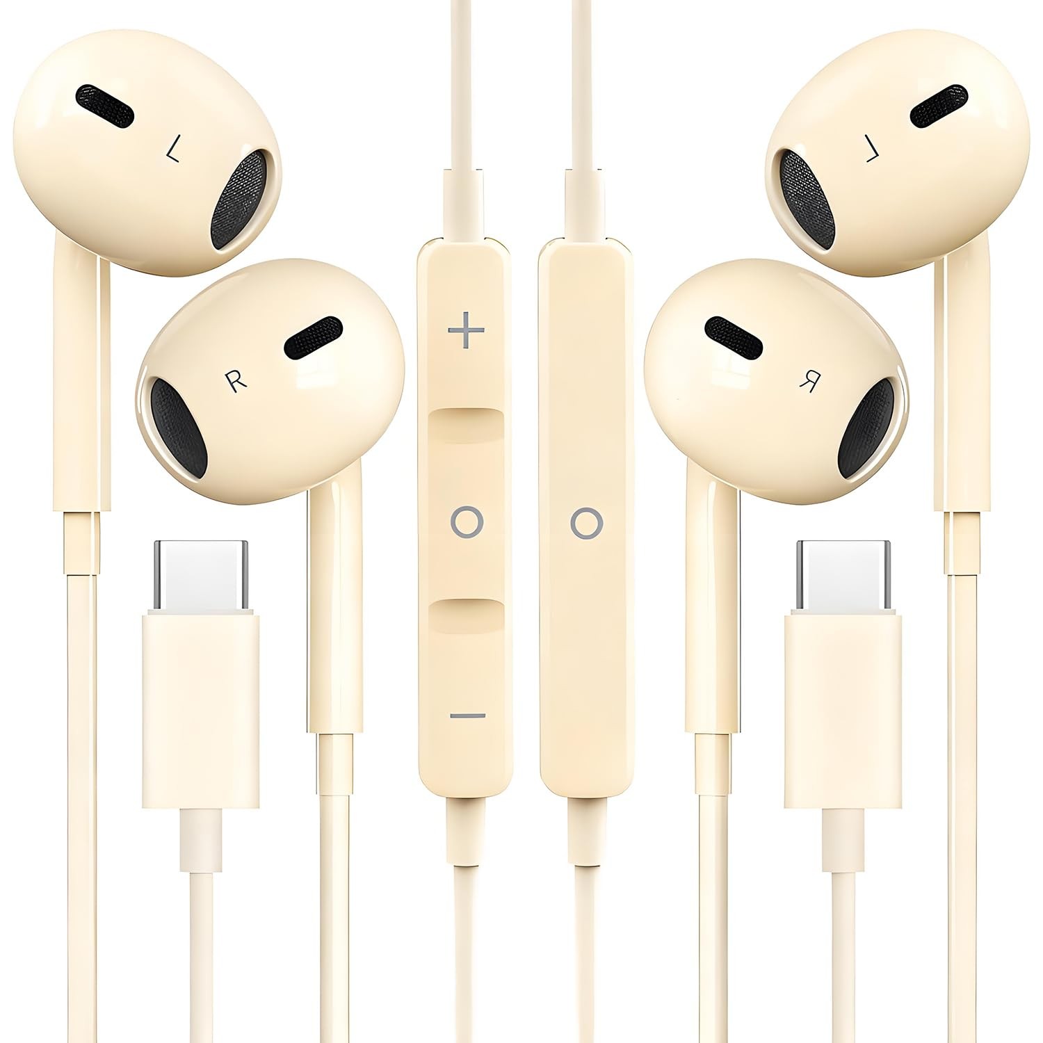 2 Packs USB C Headphones for iPhone 16/15 Phone Earbuds with Microphone  Volu...