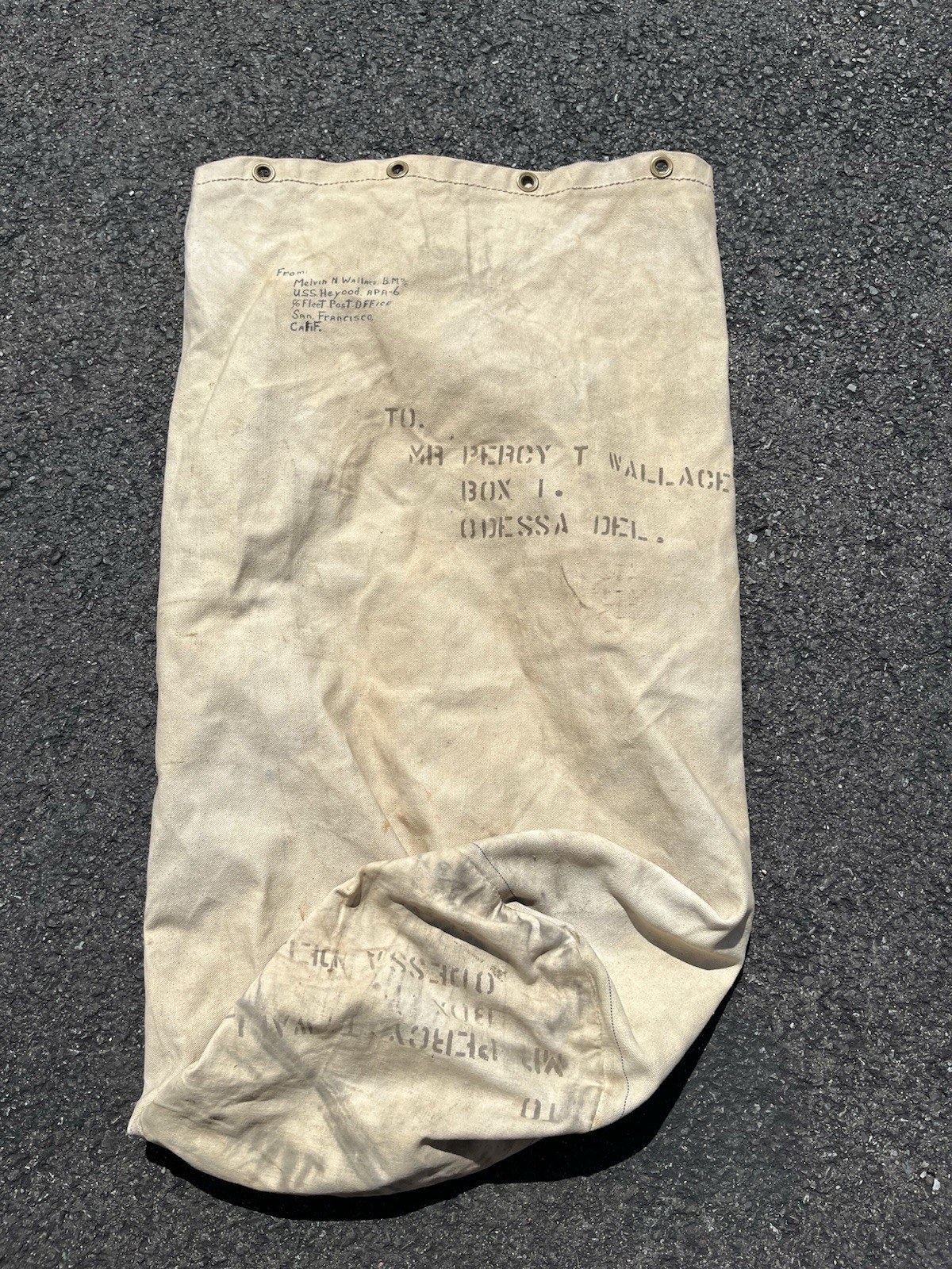 WWII US Navy White Canvas Duffle Bag Named ID’d USS Atlanta Sunk Veteran Pacific