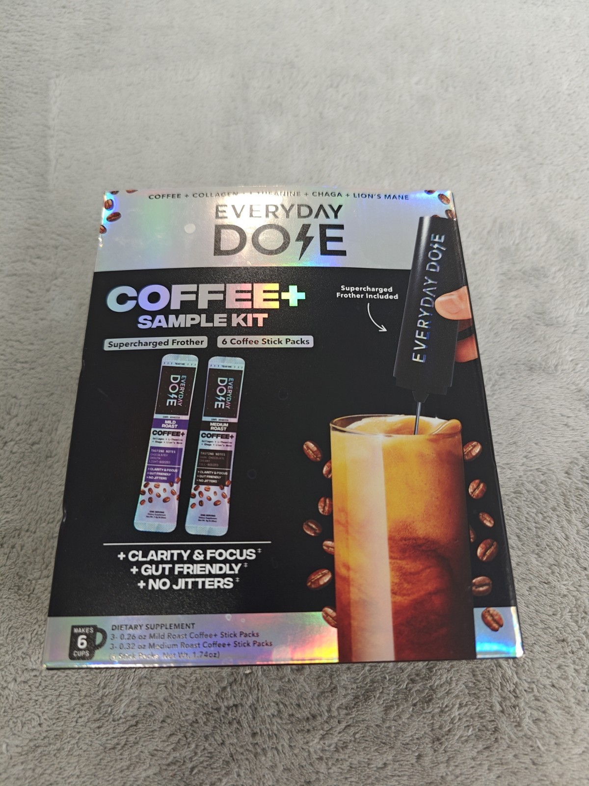 Everyday Dose Mushroom Coffee Sample Kit Coffee, Frother, Recipe Bundle 06/2027