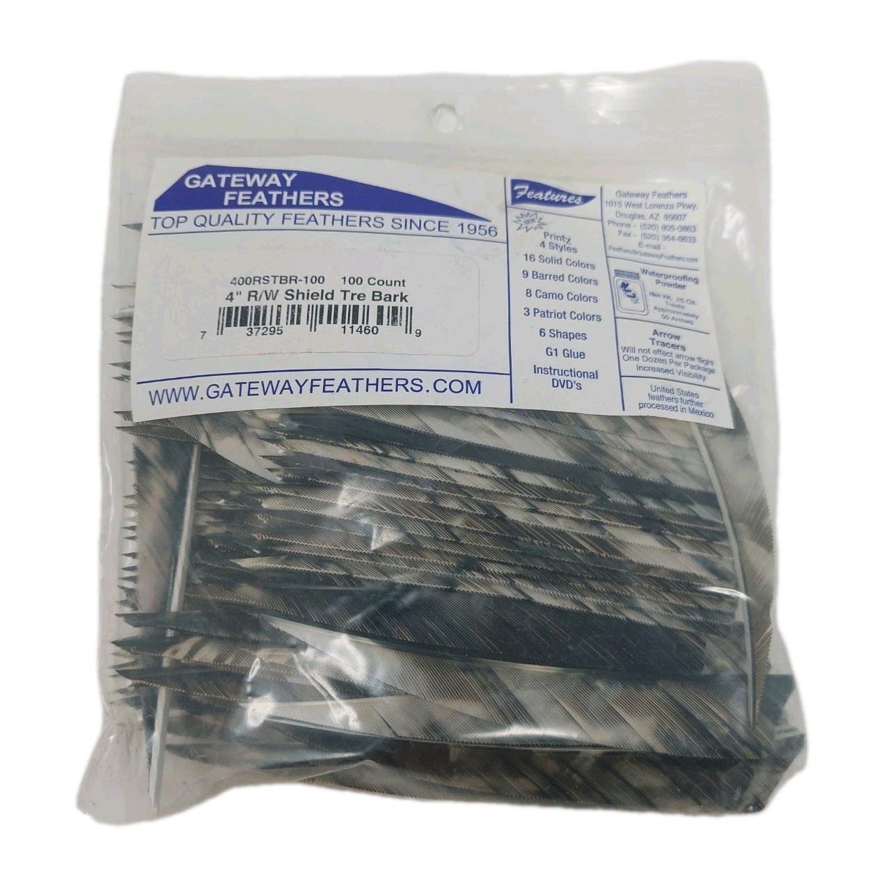 100 Pack Gateway Feathers 4" Right Wing: Shield Camo Tre Bark 400RSTBR-100