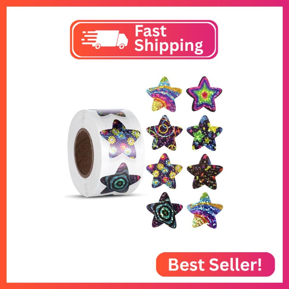 AOZUO 500 PCS Glitter Star Stickers for Kids Reward, 1 Inch Sparkly Star Sticker