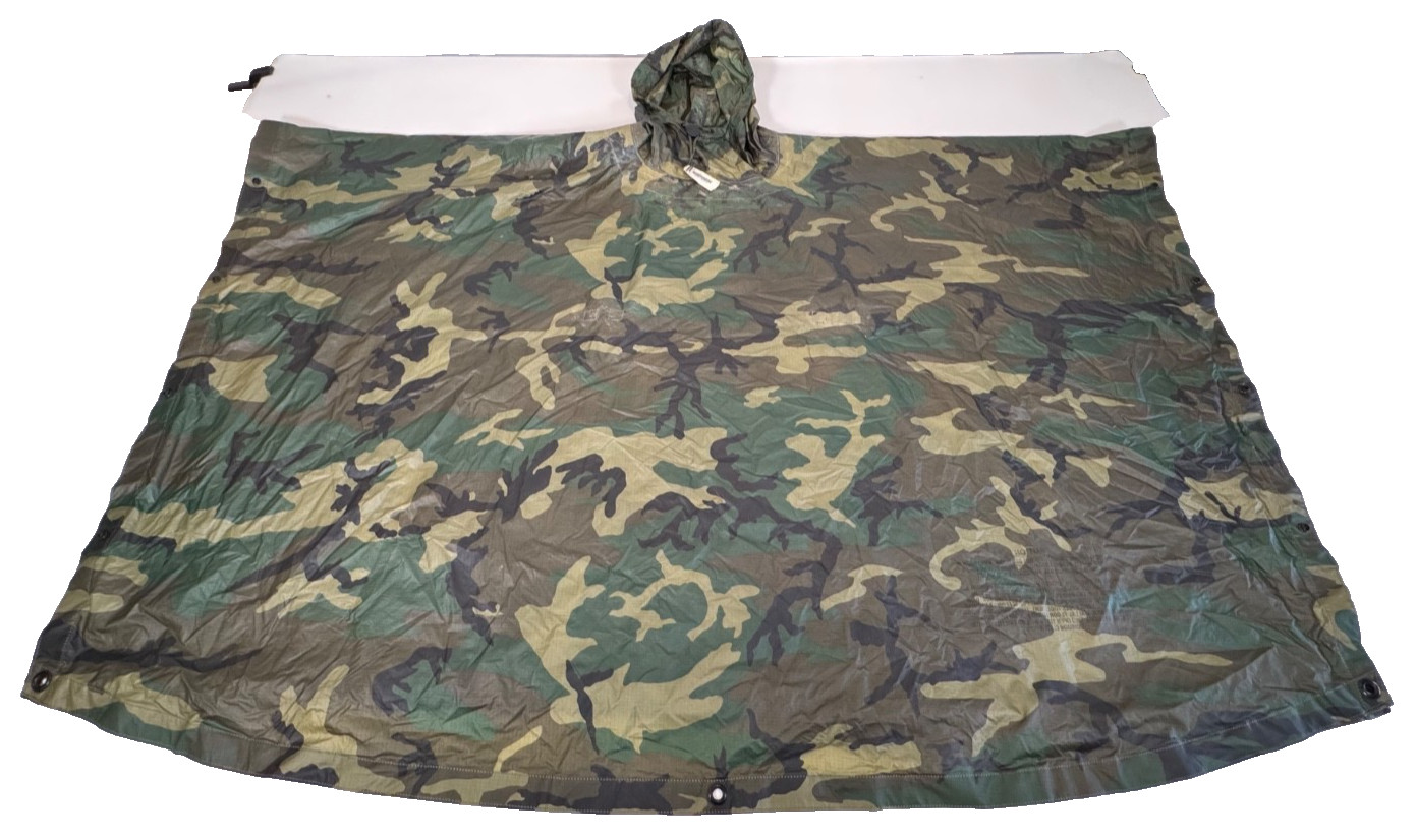 New Genuine US Army Military Wet Weather Poncho Coated Nylon Woodland Camo