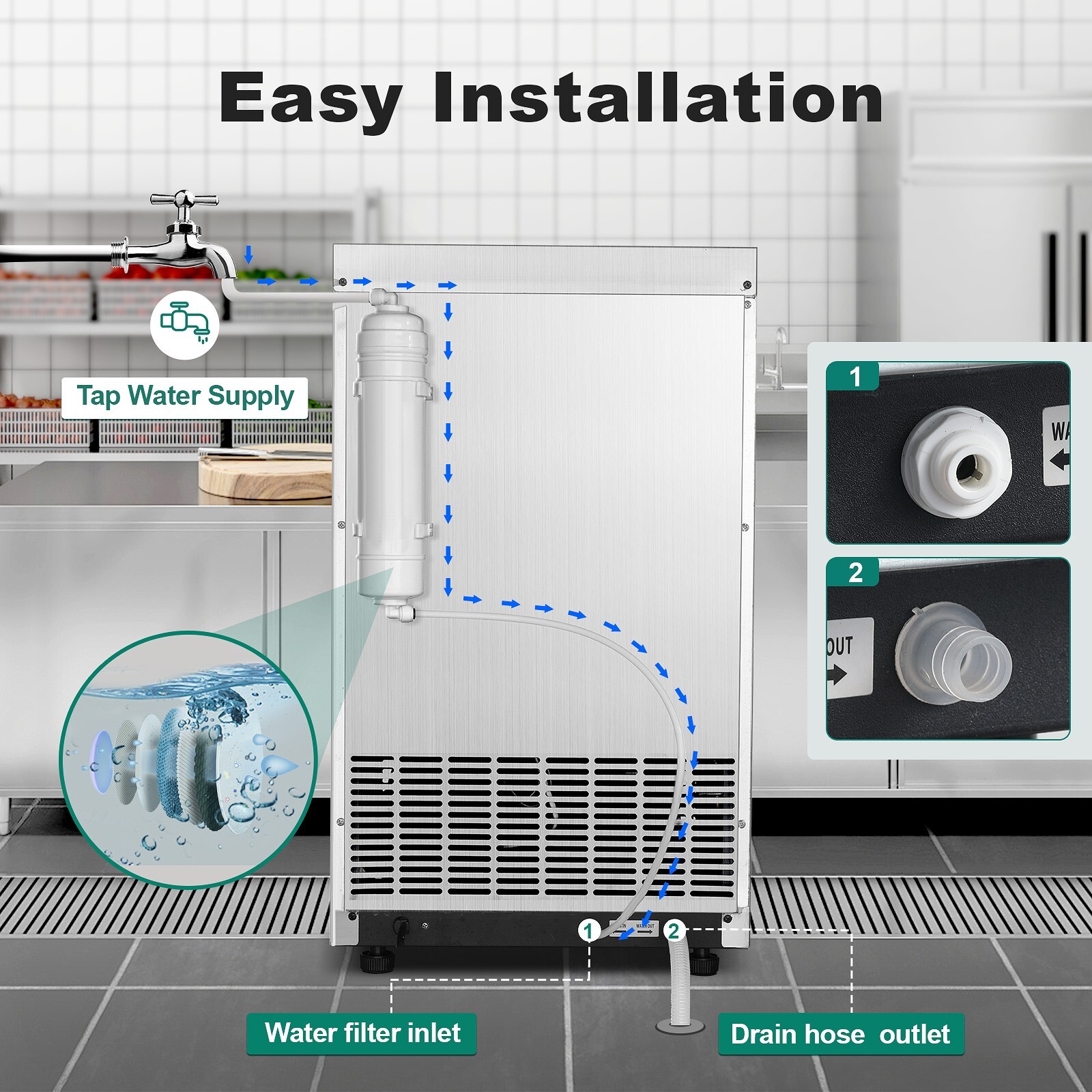 Built-in Commercial Ice Maker 100lbs Bar Restaurant Cube Machine