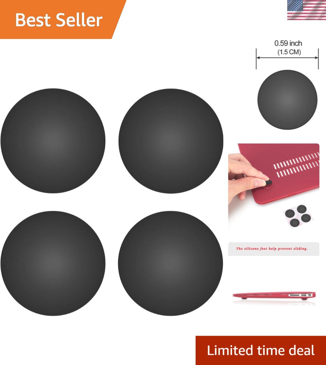 4 Pcs Laptop Silicone Feet 0.59 inch Diameter, Replacement Bottom Case Foot C...