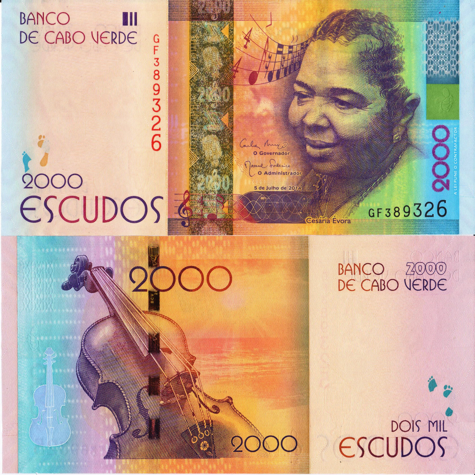 CAPE VERDE 2000 Escudos from 2014, Cesária Évora, Morna Singer, P74, UNC