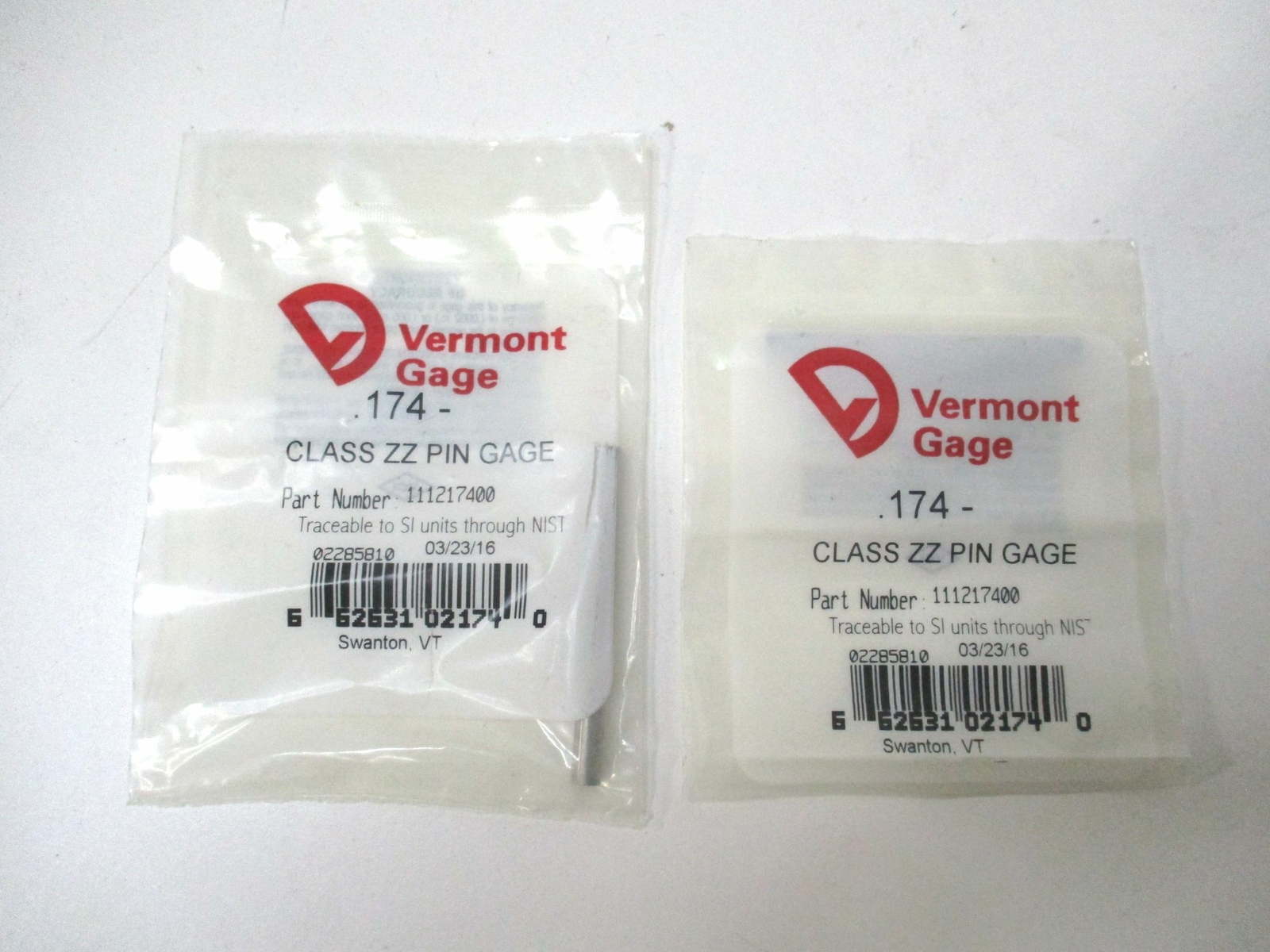 Vermont Gage (111217400) 0.174" Tolerance Class ZZ Steel No-Go Pin Gage - Qty 3