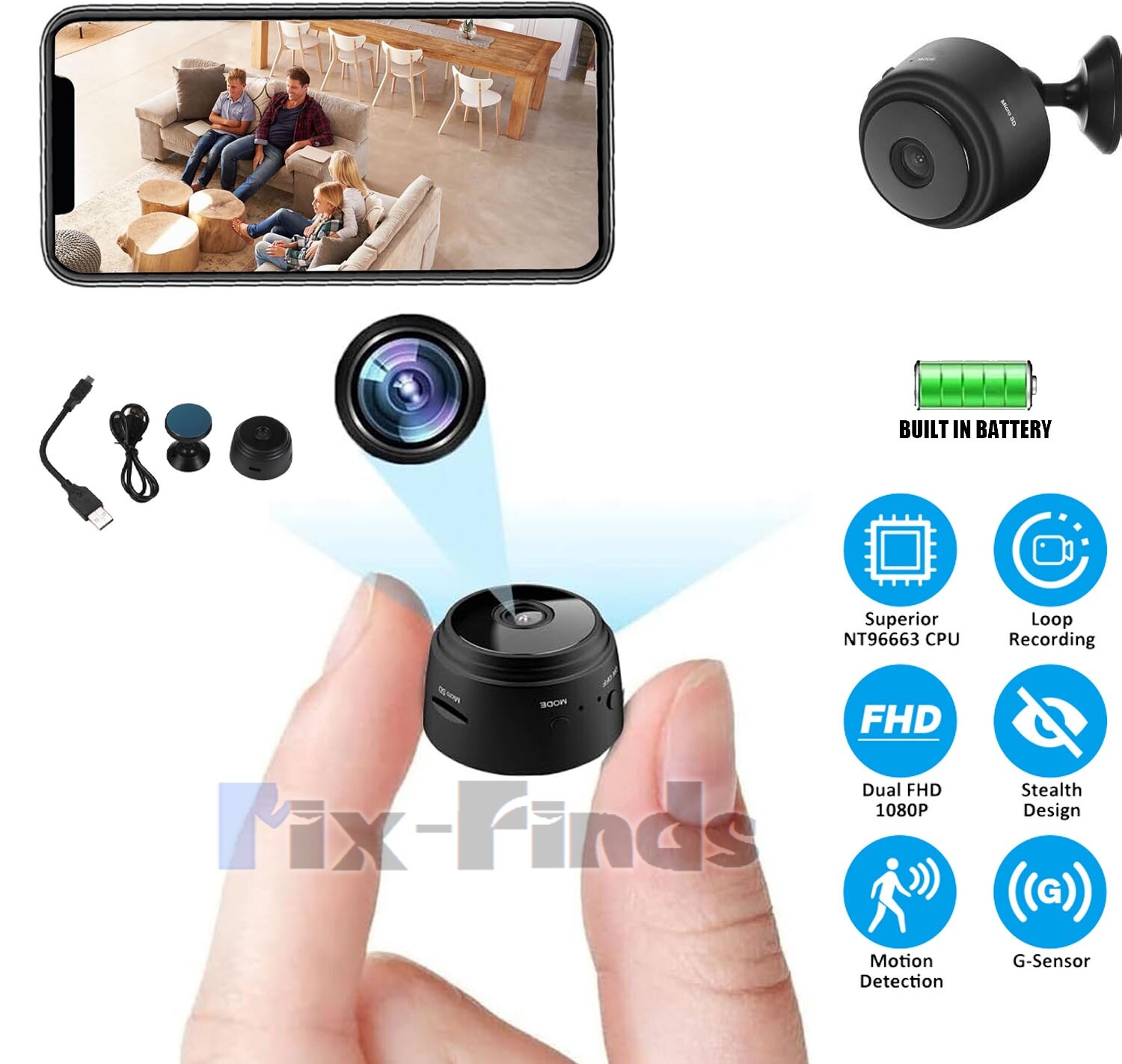Mini Camara Oculta Espia De Seguridad WiFi 1080P Inalambrica Con Audio y Video