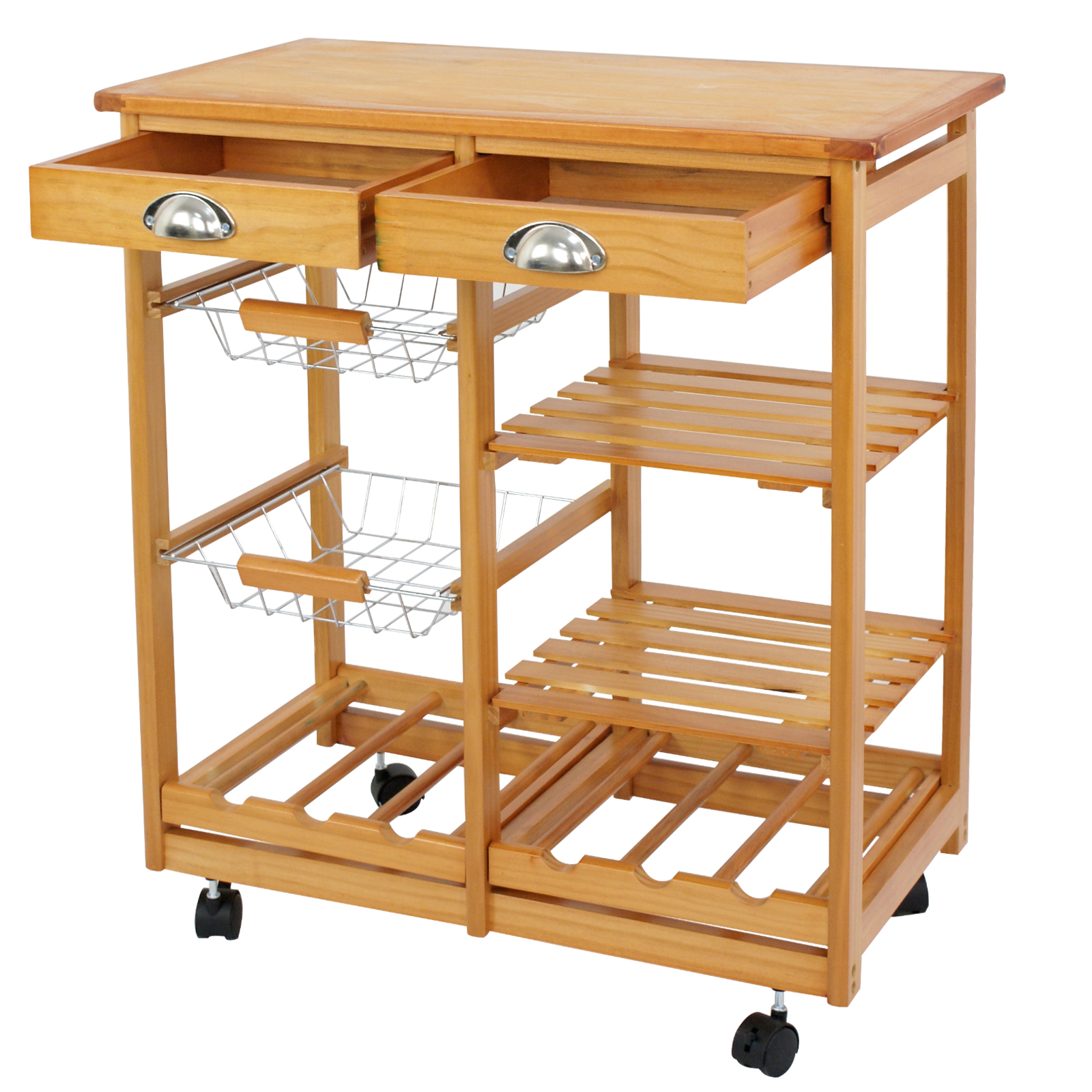 Dining Storage Drawers Stand Rolling Wood Kitchen Island Trolley Cart  Kitchen
