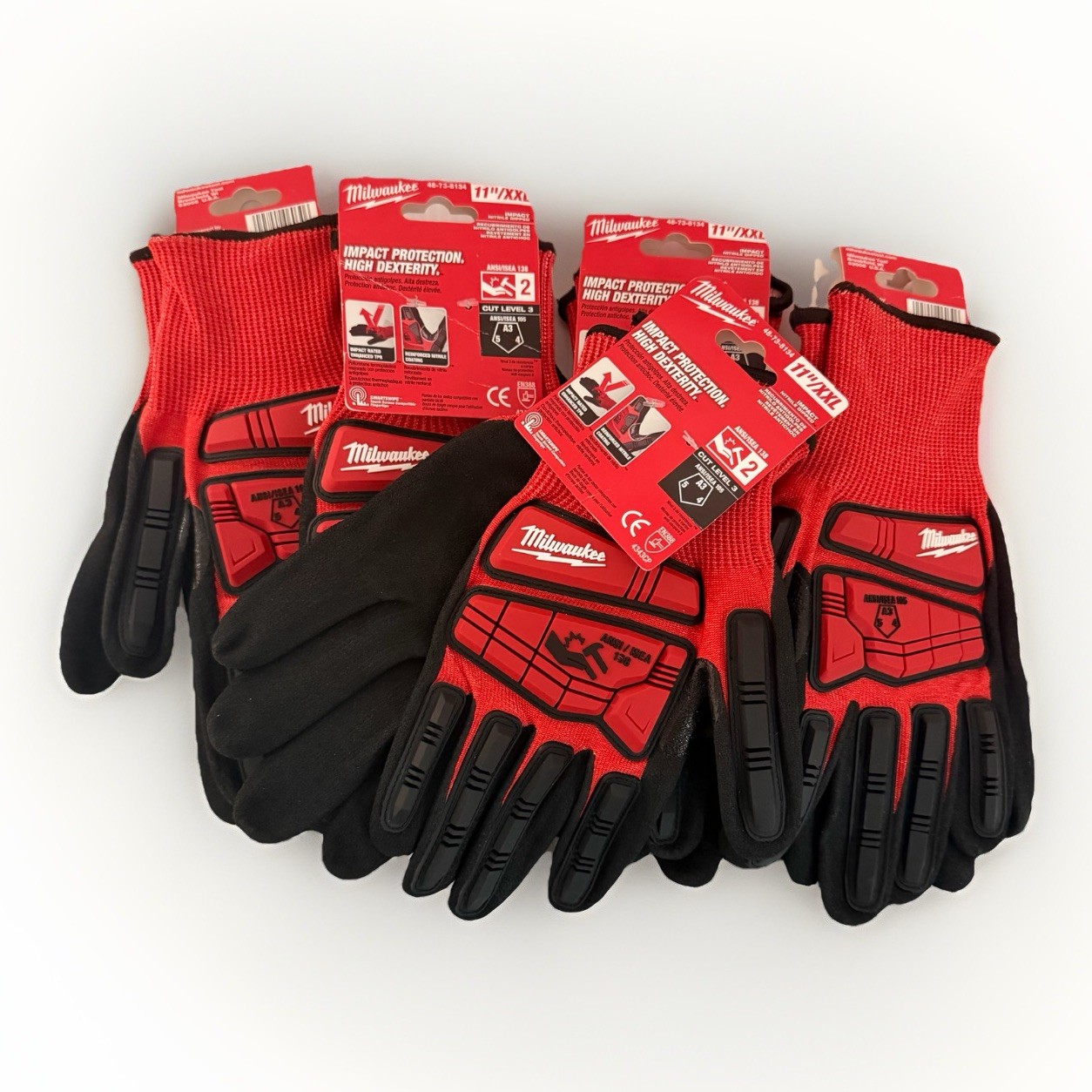5-Pack Milwaukee Work Nitrile XXL High Impact Cut Resistant Cutting Gloves 11"