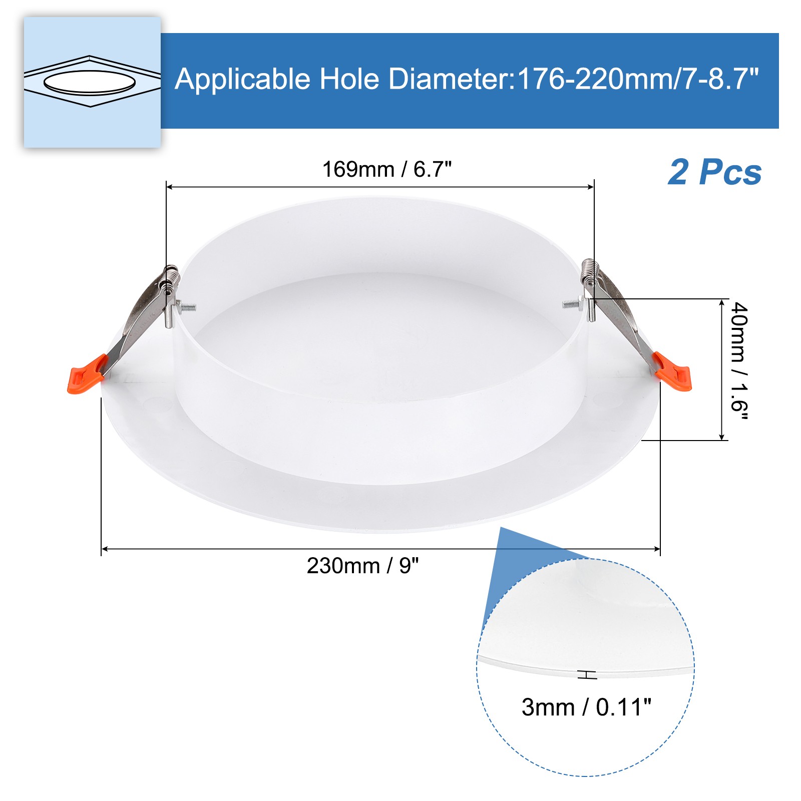2Pack 9" Spring Ceiling Cover Plate Suitable for 7-8.7 " Round Hole, White