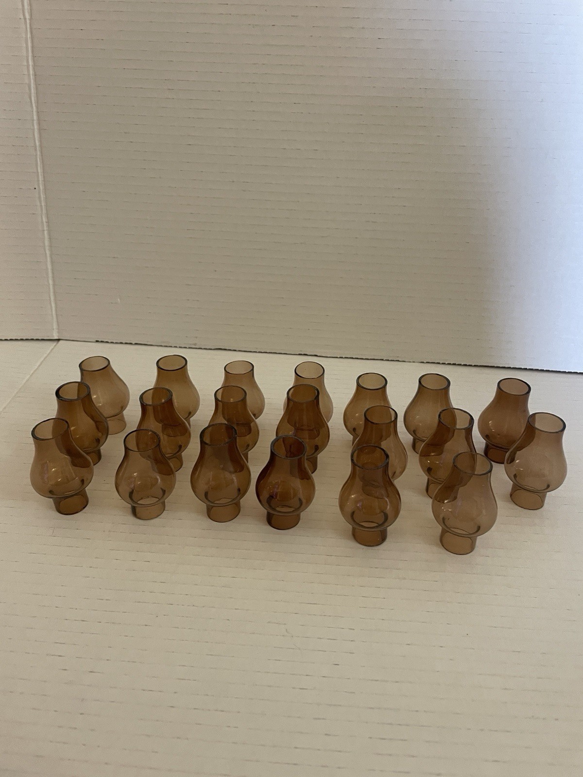 21  2.5" Tall Vintage Small Amber Glass Miniature Oil Lamp Chimneys. 13/16” Base
